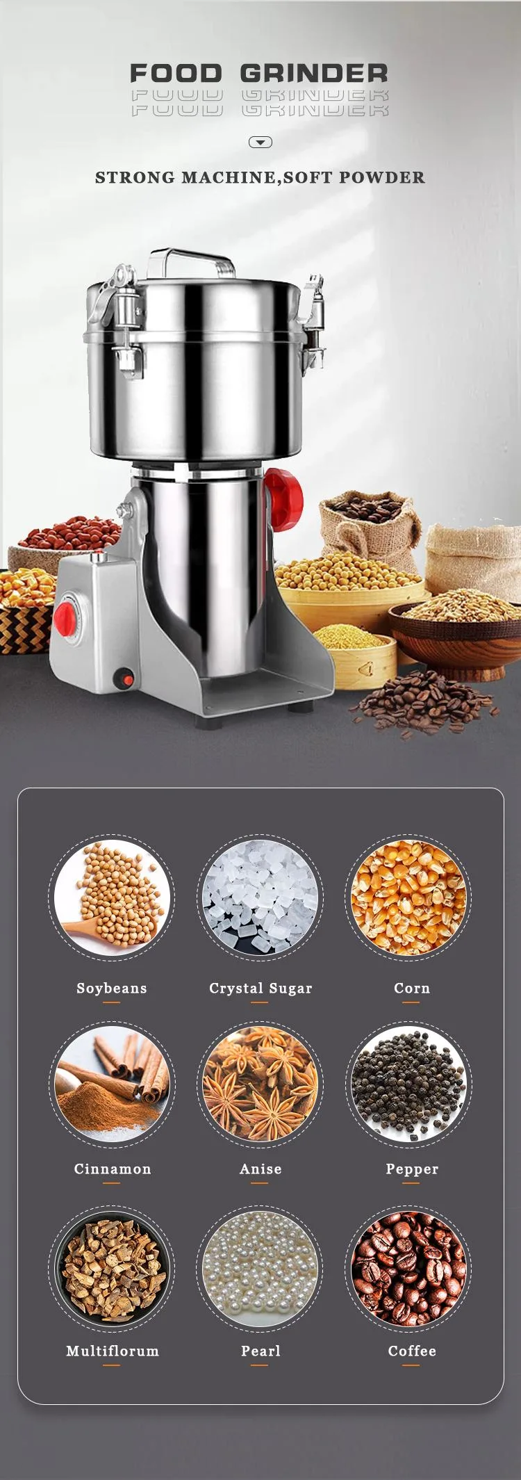 Ootd 3000g Power Grinder Dry Spice Food Mini Flour Mill Atta Chakki Auto Rice Mill Machine