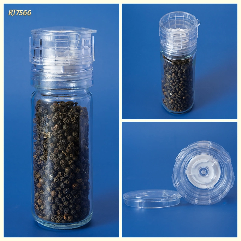 Kitchen 90ml 100ml Spice Packing Glass Container Plastic Cap Spice Mill Bottle Salt Pepper Grinder